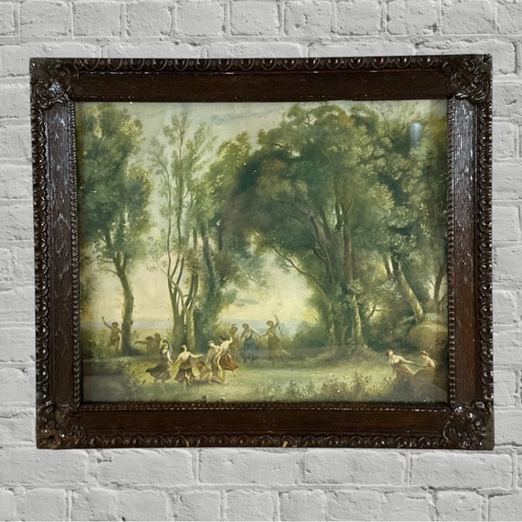 ANTQUE FRAMED JEAN BAPTISTE DANCING NYMPHS HAND TINTED 12X14
